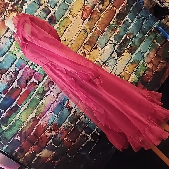 🔥Vintage Prom Dress Sheer Ruffle Sleeves AS IS - Picture 2 of 15